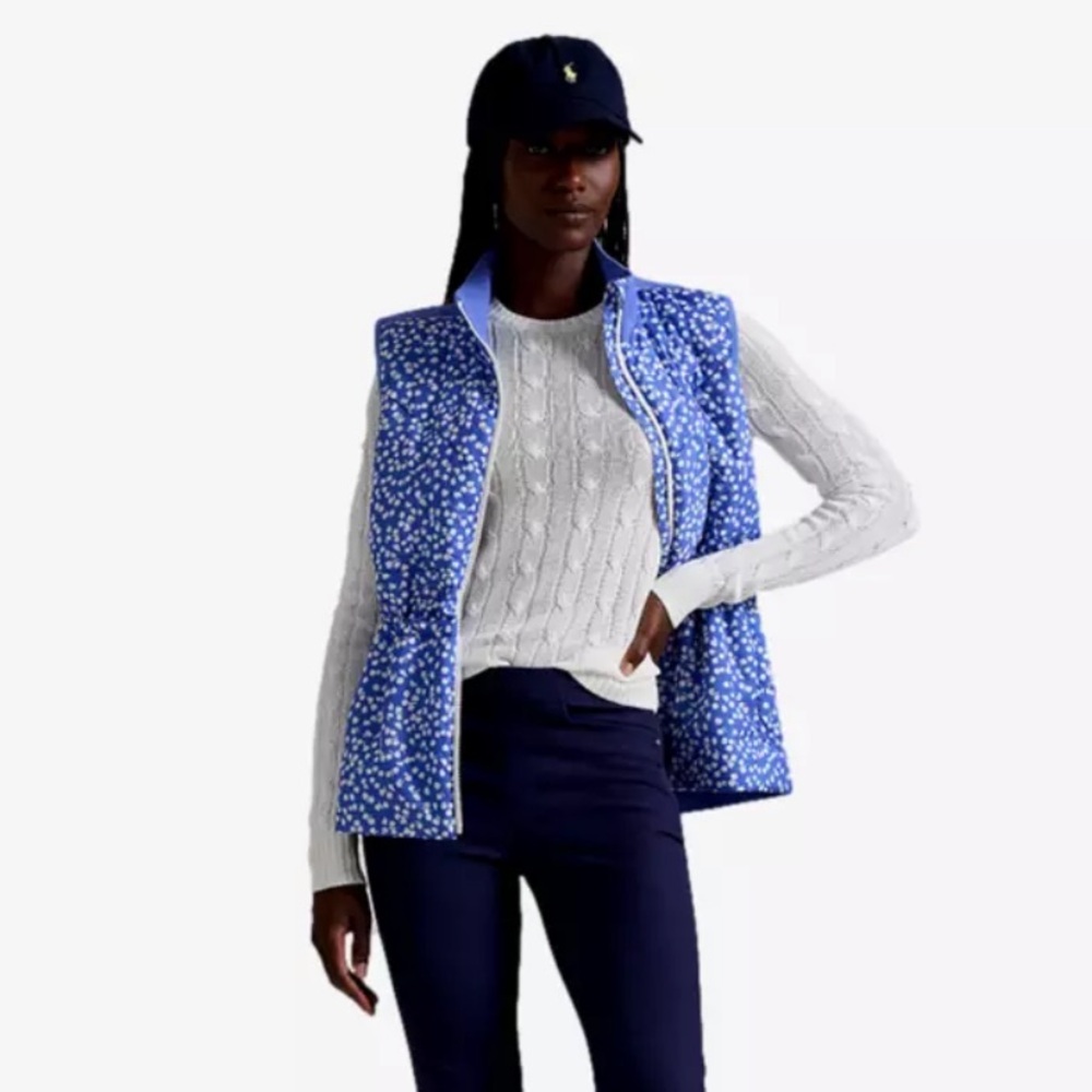 RLX RALPH LAUREN Tech Terry Quilted Peplum Women's Golf Vest- floral preppy NWT